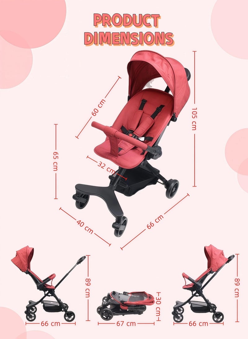 EASY FUTURE Two-way Foldable Ultra Lightweight Travel Stroller with Multi Position Reclining Seat Adjustable Canopy Foldable Storage Basket Foldable Gear for Airplane NO.1101 - Image 2